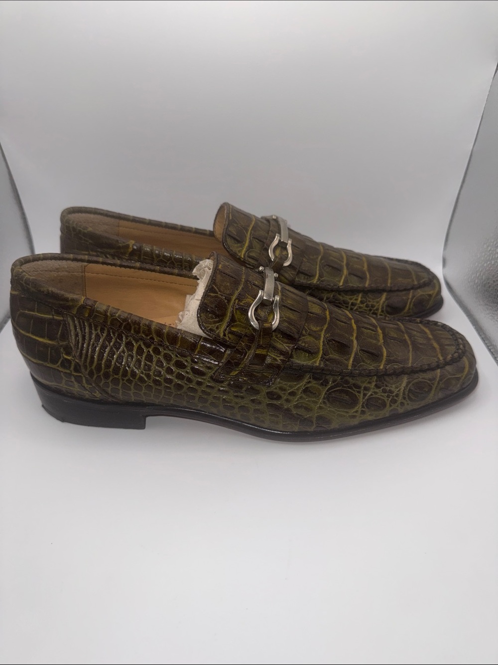 Bond Veari Luxury Croc Embossed Leather Loafers Men’s 8.5 Green - Picture 7 of 11